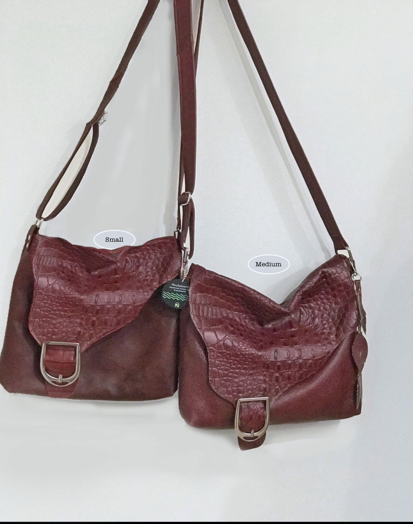 Red Croco Embossed leather Crossbody bag, Italian tooled leather, deep red