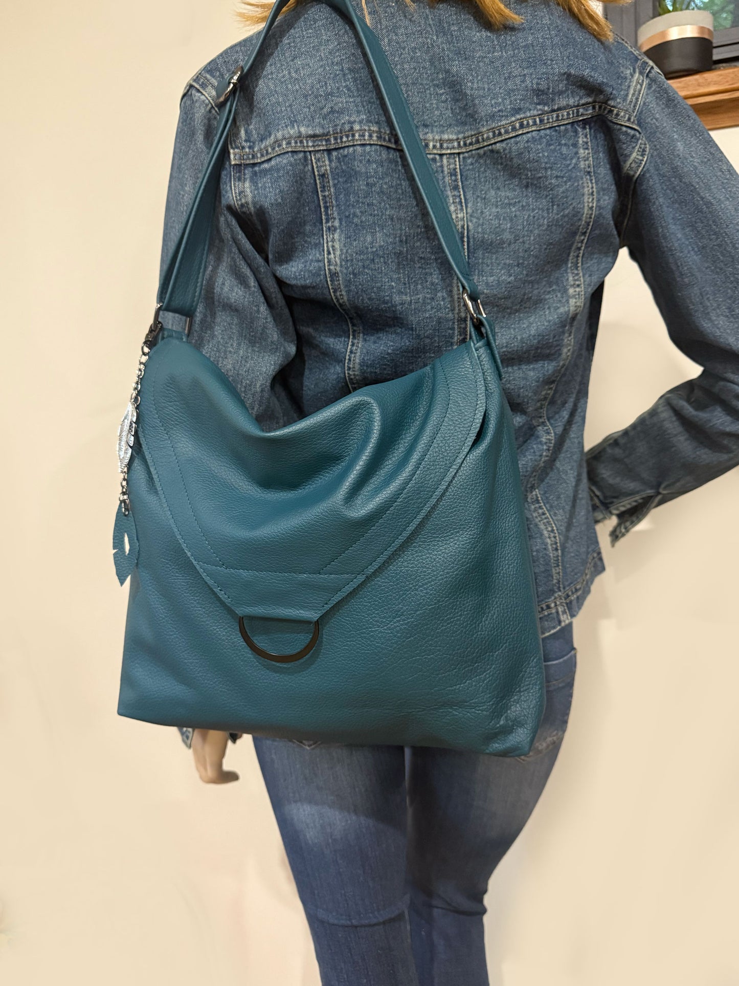 Pebble Teal leather shoulder or crossbody bag