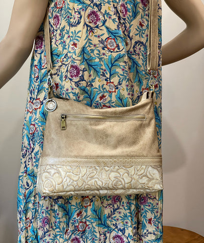 Tooled Ivory Cream leather bag IN STOCK