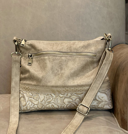 Tooled Ivory Cream leather bag IN STOCK