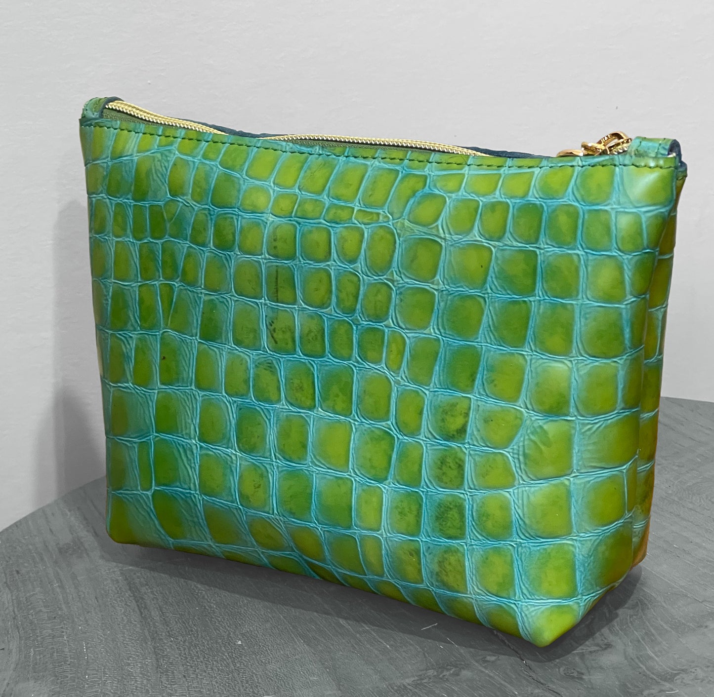 Tortoise Embossed Leather Makeup Purse IN STOCK