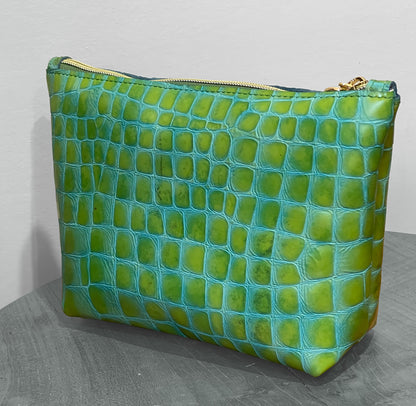 Tortoise Embossed Leather Makeup Purse IN STOCK